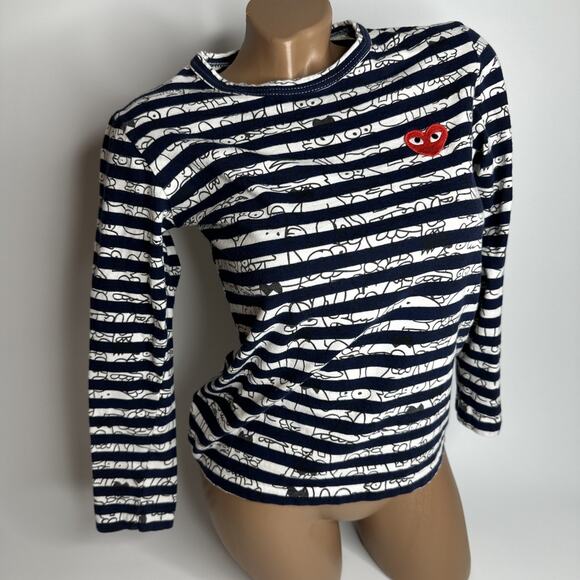 Comme des Garcons Tops - Commes des Garcons Play x Matt Groening Navy Blue Striped Long Sleeve Size Small